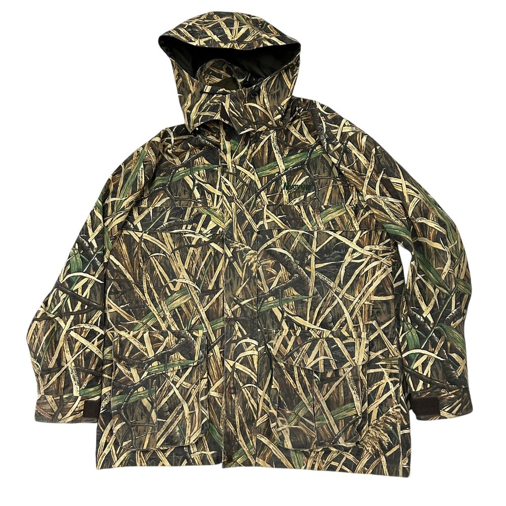 Cabelas Skyline Camo Northern Flight Hooded Hunting Jacket Men's Large Full Zip